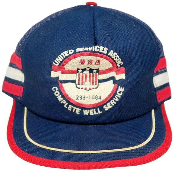 Vintage 70s-80s USA 3-Stripe Trucker Hat United Services Assoc Snapback - Picture 1 of 8
